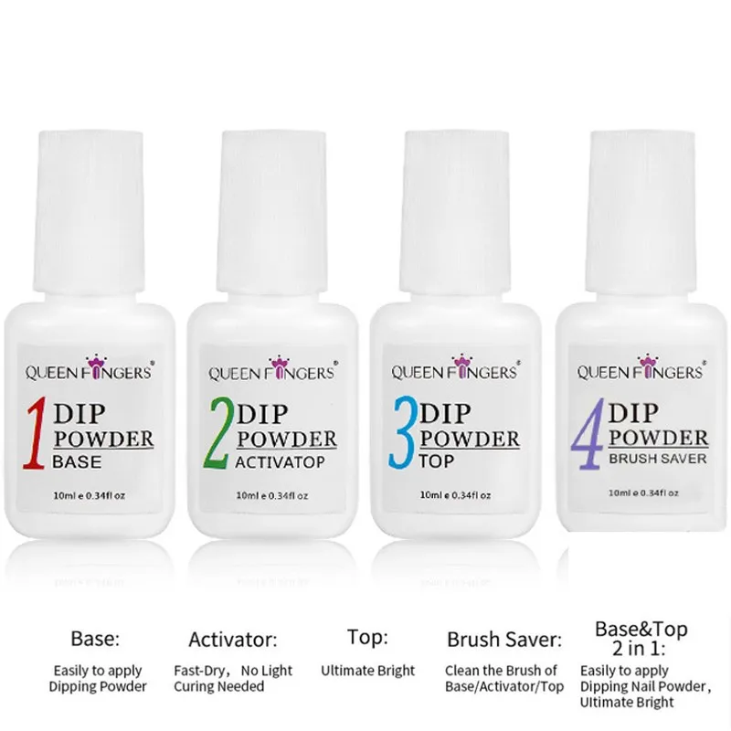 Dipping Powder System Liquid Set with Base/Activator/Top/Brush Saver Clear Nail Art Gel Polish No UV Lamp Needed Dip Powder Glue