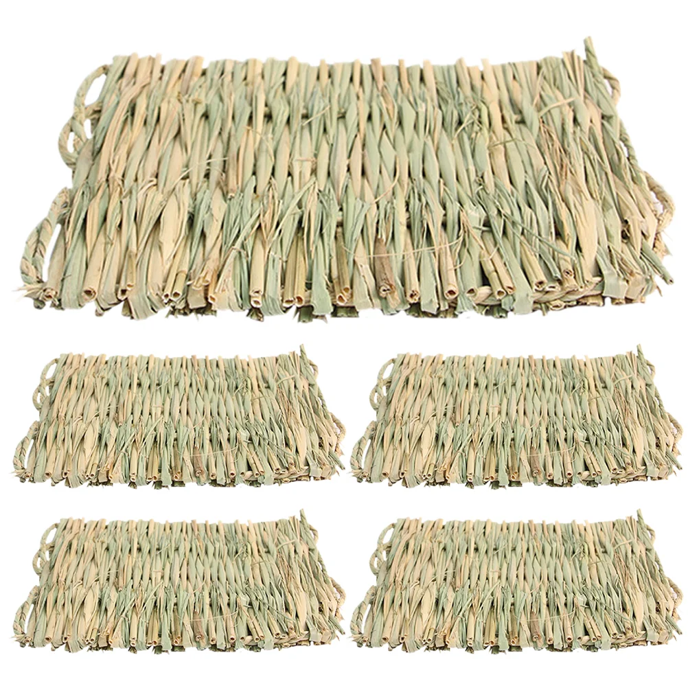 

5 Pcs Small Hamster Sleeping Mat Straw Woven Bed Toys For Guinea Pig Animal Rabbit Summer Pet Cooling Grass