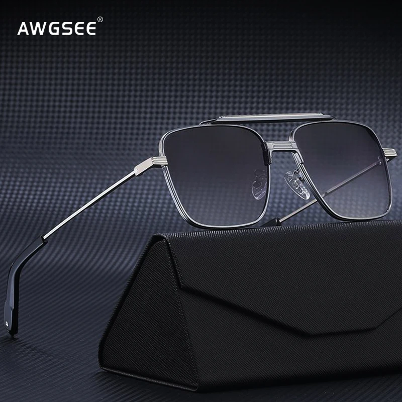 

Vintage Square Sunglasses For Men Punk Brand Designer Style Metal Frame Luxury Casual Driving Glasses Gradient Shades Oculos