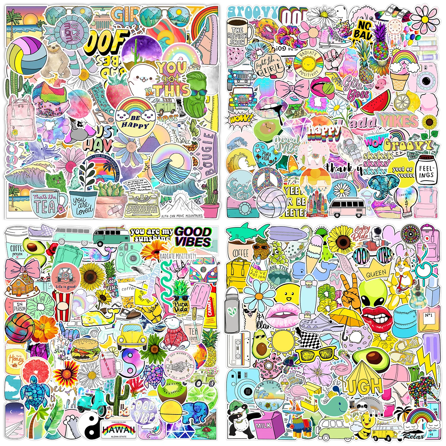 

100Sheets/Pack of Flower Plant Animal Stickers Graffiti Doodle Decorated Laptop Skateboard Helmet Waterproof Kawaii Cute Sticker