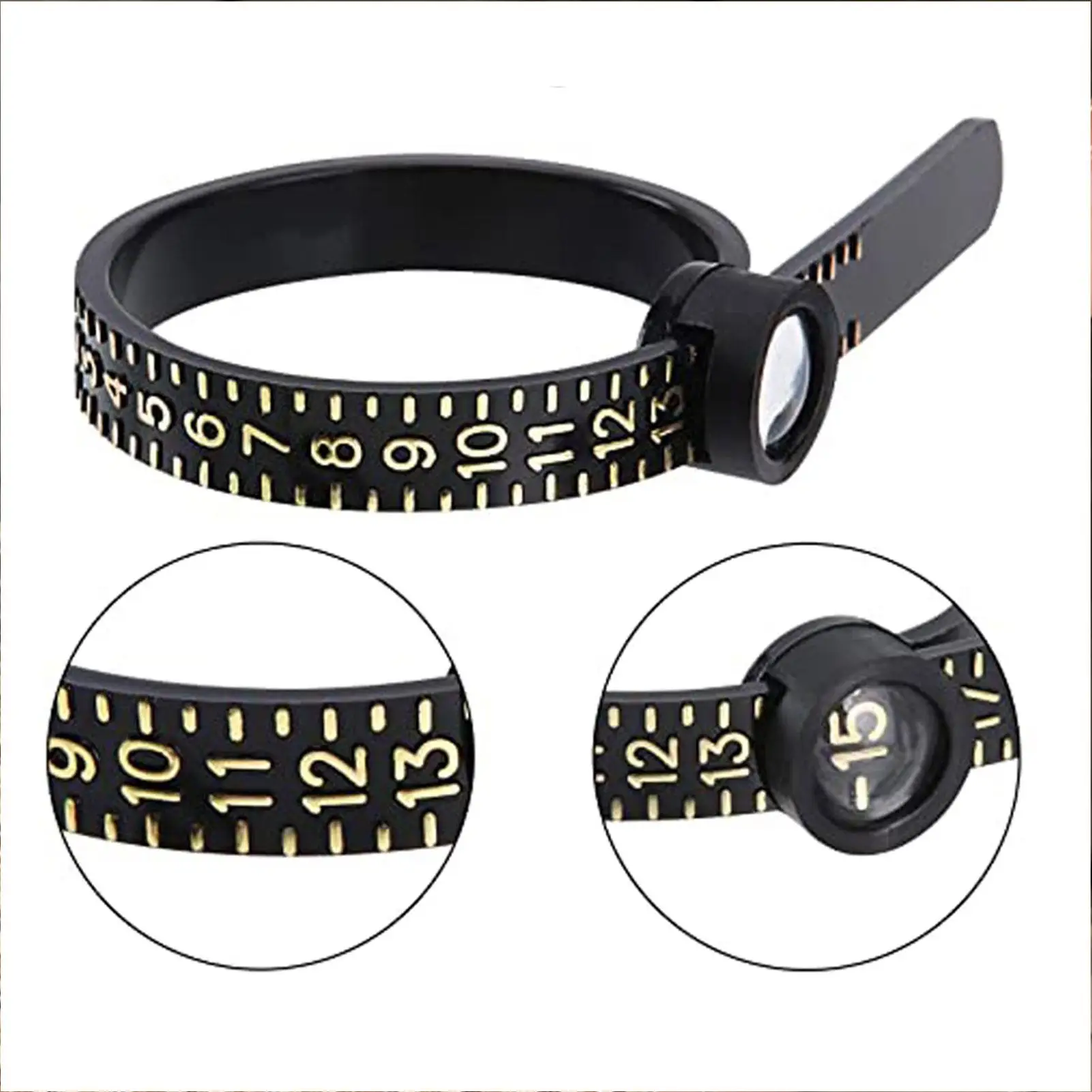 돋보기가 있는 재사용 가능한 손가락 링 사이즈 측정기, 손가락 링 측정 테이프, 링 사이즈 게이지 측정 도구