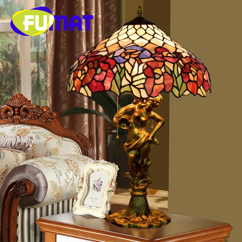 

FUMAT Tiffany Clematis pastoral style stained glass desk lamp Art Deco hotel living room dining room bedroom lighting
