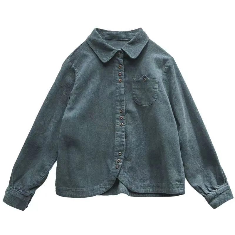 New Spring Upscale Trendy Corduroy Shirt with Solid Color Lapel Versatile Loose Fashion Casual Slim Women's Long Sleeve Top