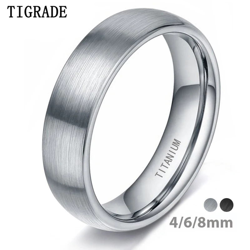 Tigrade 4/6/8mm Brushed Simple Silver/black Color Titanium Ring Men ...