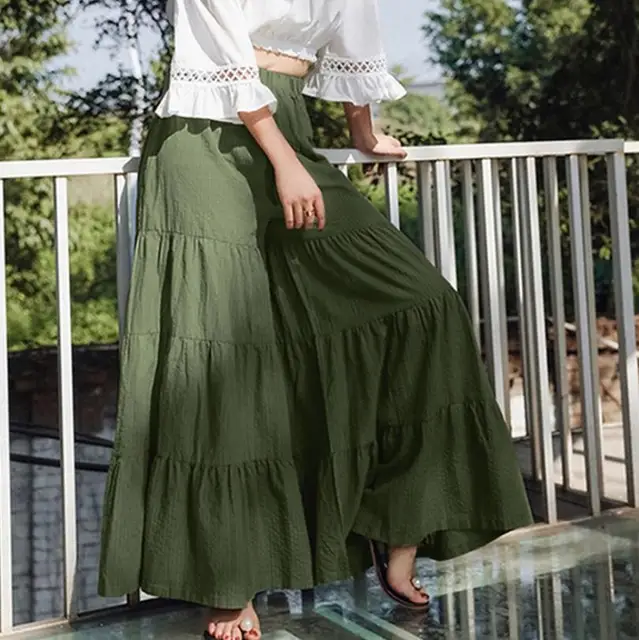 Autumn Casual Women Solid Color Skirt Long Trousers Fashion Ladies Loose High Elastic Waist Wide Leg Long Pants for Spring 5