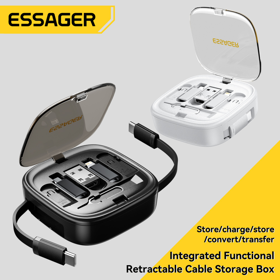 Essager PD 60W Multifunctional USB Type C Data Cable Set Fast Charging For iPhone16 15 Xiaomi Charger Storage Box Pin Travel Box