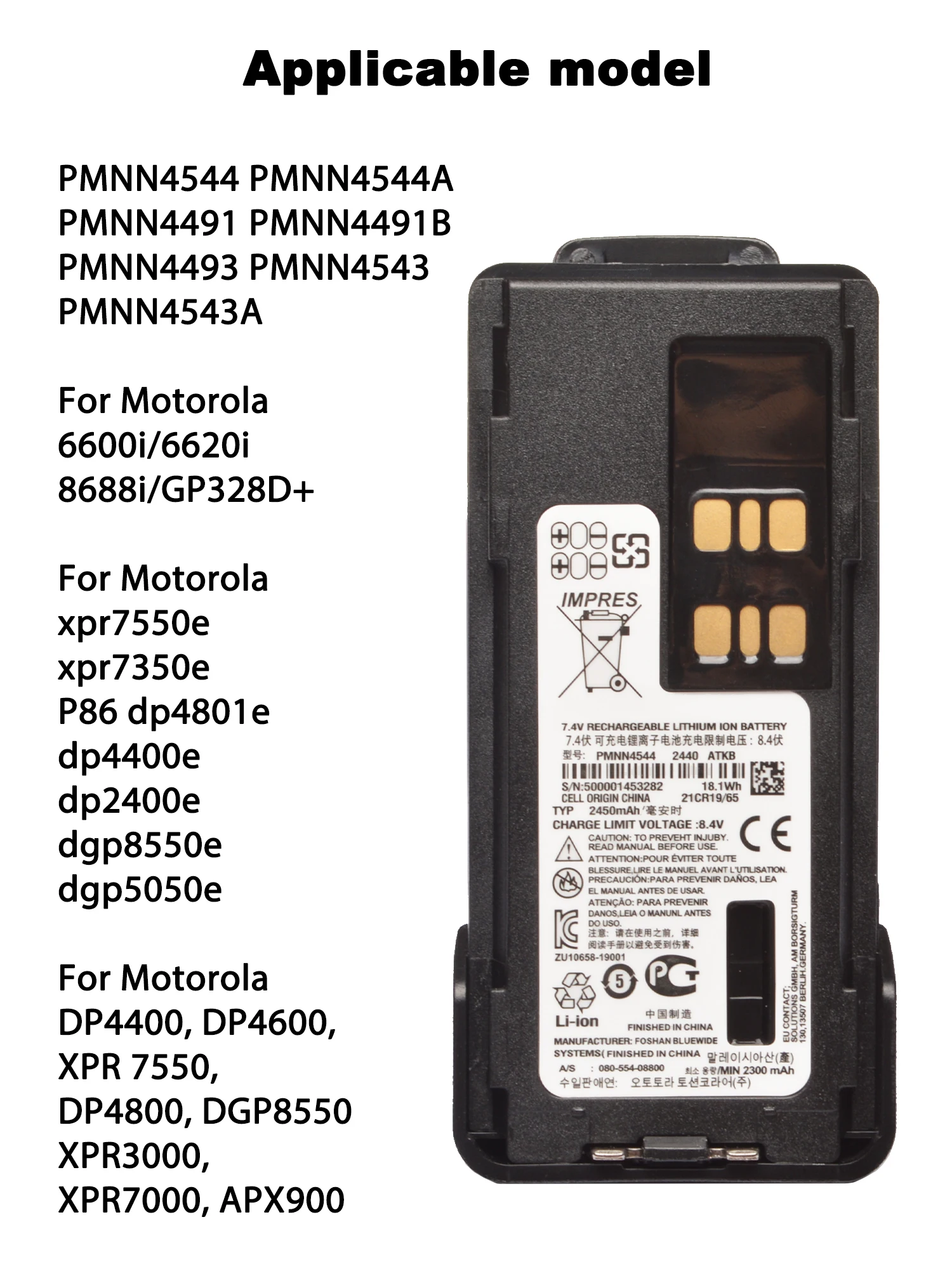 1100mAh バッテリー Motorola GP688、GP-688、部品番号PMNN-4000C