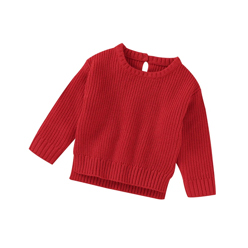 Solid Color Long Sleeve O-neck Knitted Acrylic 3-24 Months Newborn Baby Boy&Girls Red Sweaters Soft Infant Toddler Sweatershirt 1