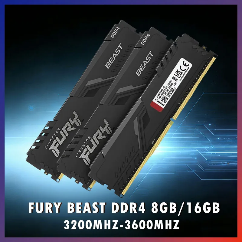 Kingston Fury Beast DDR4 8G 16G 3600 3200Mhz זיכרון RAM למחשב 288Pin XMP2.0 גוף קירור למחשב שולחני AMD או INTEL