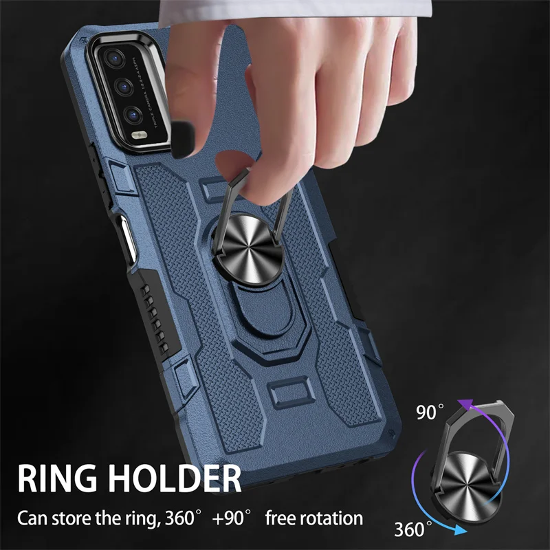 Shockproof Armor Phone Case with Magnetic Holder Ring and Enhanced Protection