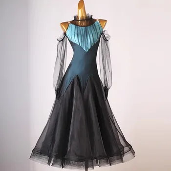 Tuta da ballo sportiva Competizione Abito da ballo Vestito da ragazza Manica lunga Costume per adulti Valzer Abbigliamento moderno Costumi di scena serali