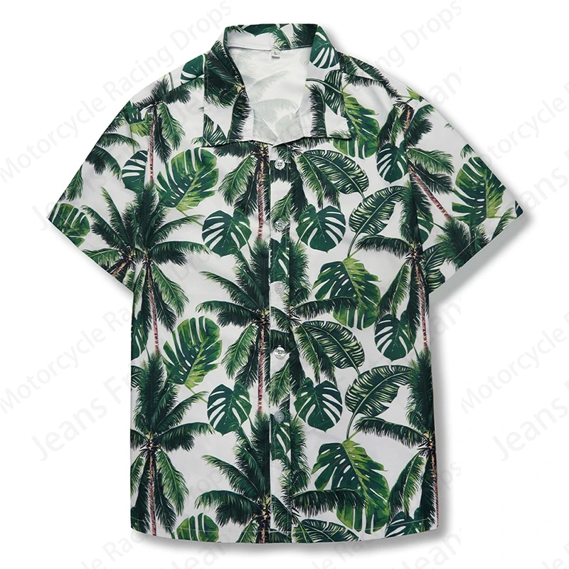 Coconut Tree Print Hawaiian Shirts Men Women Fashion Short Sleeve Beach Shirt Seaside Casual Blouse Lapel Camisa Vocation Shirt 2