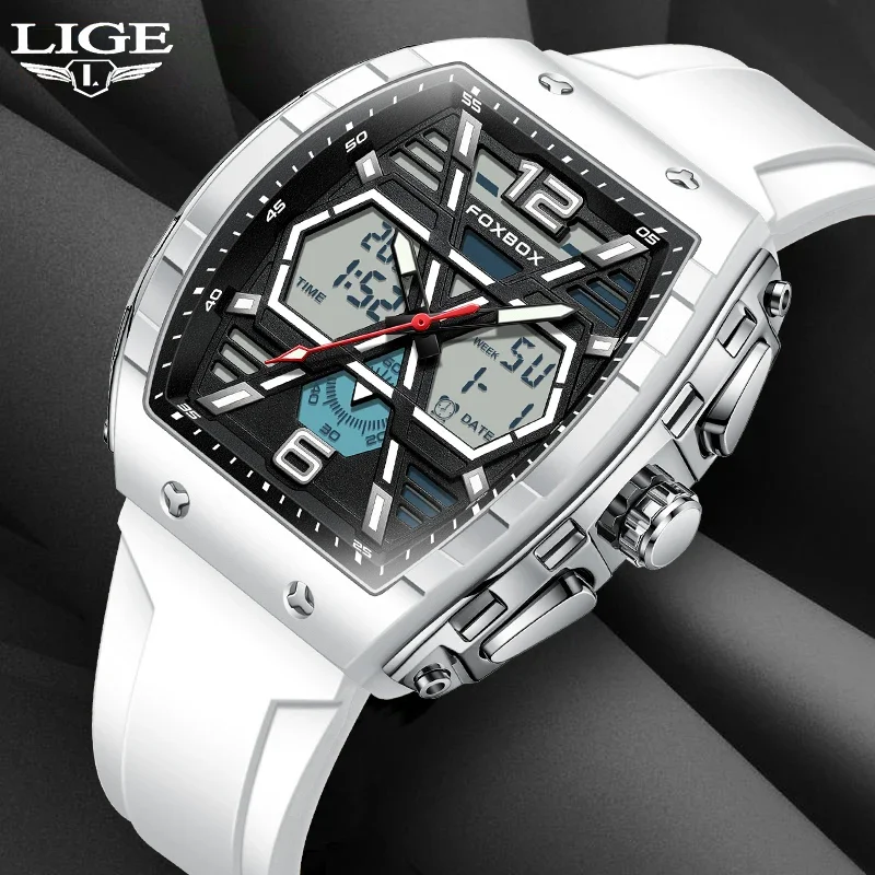 

Часы наручные LIGE Мужские кварцевые с хронографом, роскошные модные спортивные водонепроницаемые цифровые в стиле милитари, с будильником