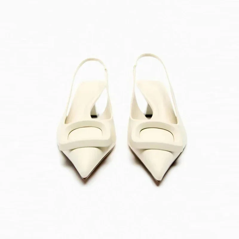 TRAF Women Beige High Heels Fashion Pointed Toe Pumps Women Slingback High Heels 2024 Elegant Woman Party Stiletto Heeled Shoes 3