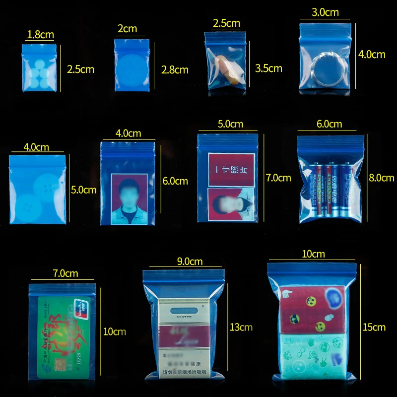 100Pcs Transparent Color Zip Lock Plastic Packaging Gift Storage Bag Food Powder Herb Small Flat Pouches PE Mini Sachets 5