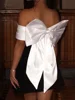 Fashion Backless 3d Bow Patchwork Mini Dress Elegant Strapless High Waist A-linen Dresses 2025 New Street Party Club Gown 2