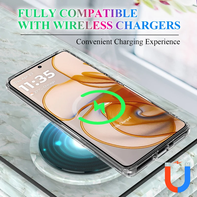 Magnetic Shockproof Transparent Case with Wireless Charging Compatibility, Soft TPU + Hard PC