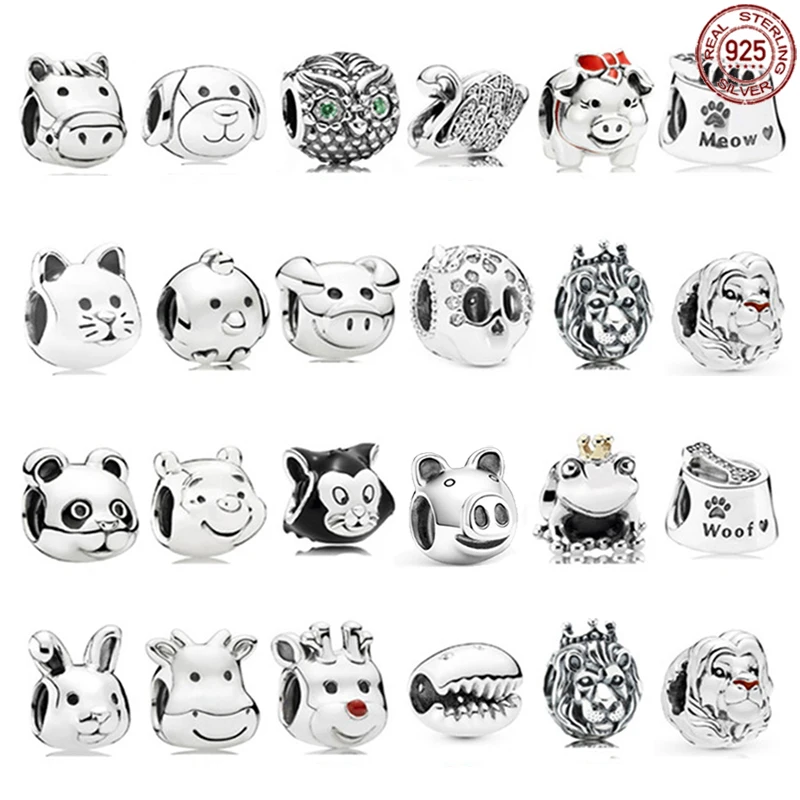 

Classic Animal Series Beads 925 Sterling Silver Cute Pig Bee Swan Beads fit Pandora Original Bracelets DIY Jewelry Gifts