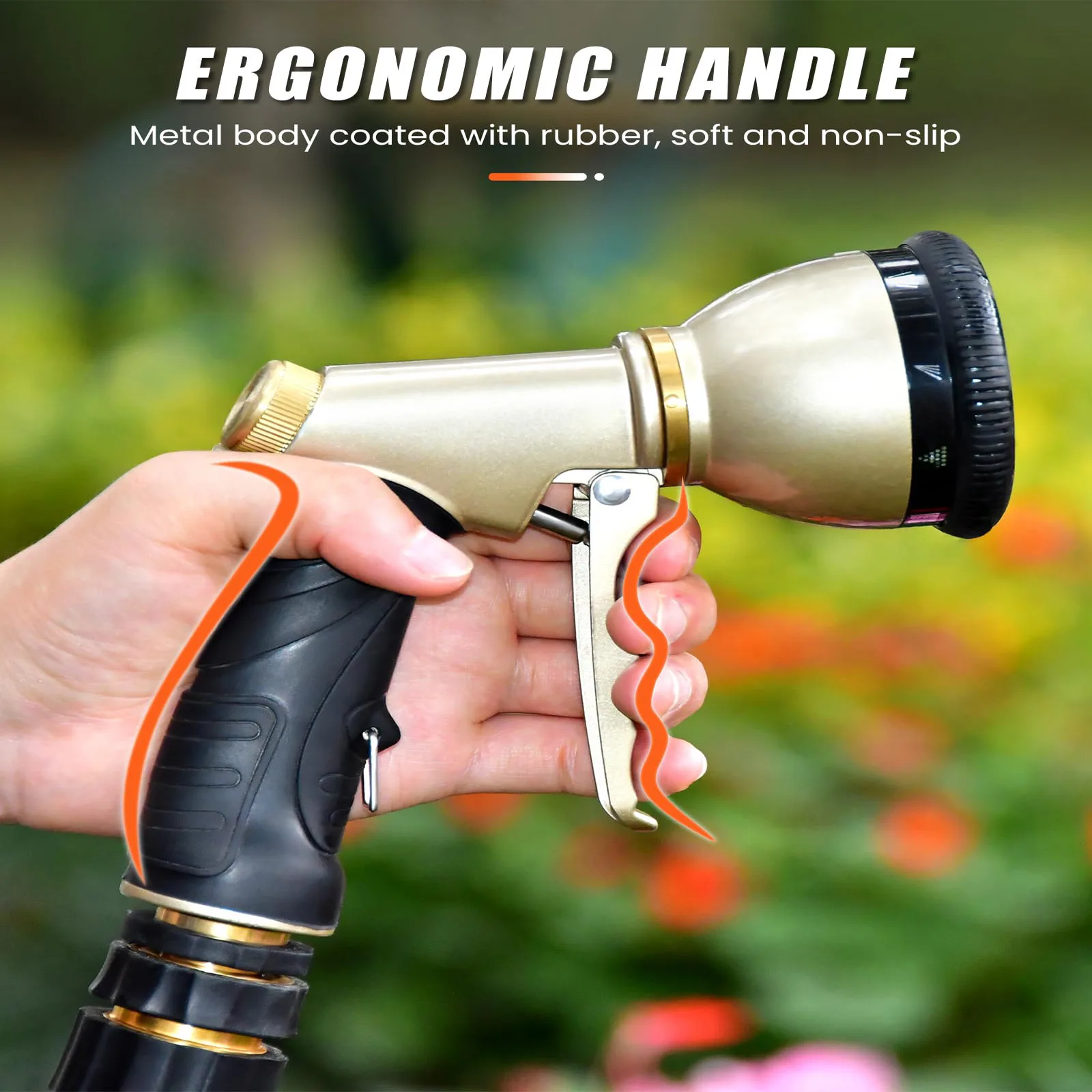 Garden Hose Nozzle with 9 Sprayer Patterns, Heavy Duty Metal High Pressure Hand Water Hose Nozzle Watering Plants and Lawn 6