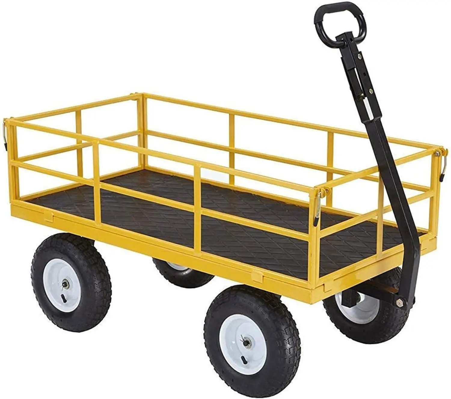 Steel Utility Cart 7 Cubic Feet Garden Wagon Moving Cart with Wheels 1200 Pound Capacity Removable Sides & Convertible Handle