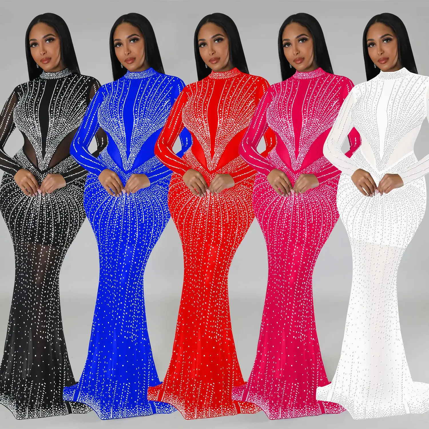 Clothing 2023 Rhinestones Mesh Patchwork Sheer See Though