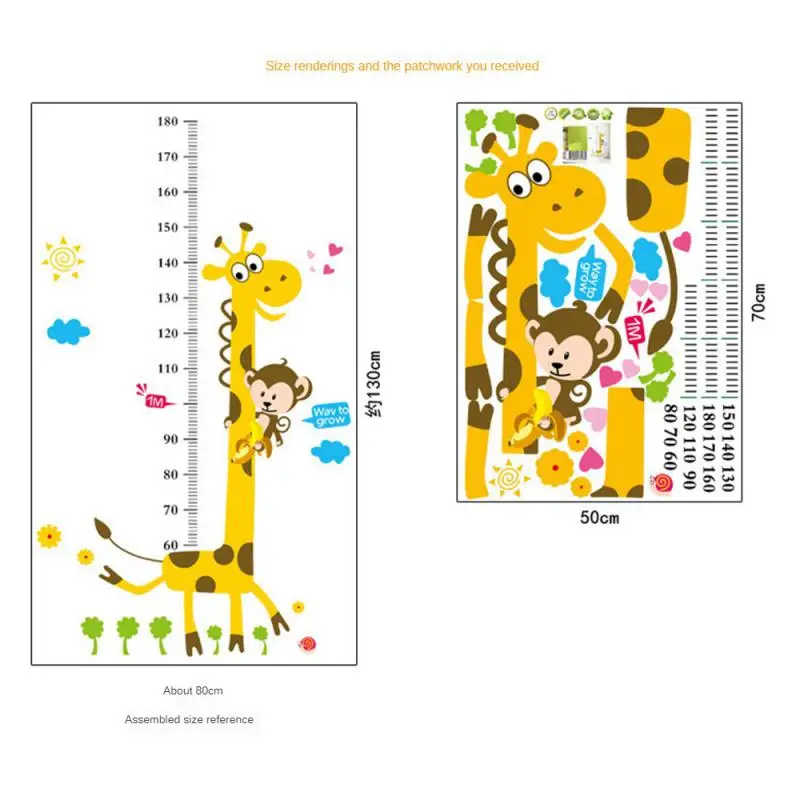 Cartoon Animals Height Measure Wall Stickers For Kid Rooms Animals Zoo Vinyl Growth Chart Ruler Living Room Decor Children Gift wall sticker height sticker wall stickers