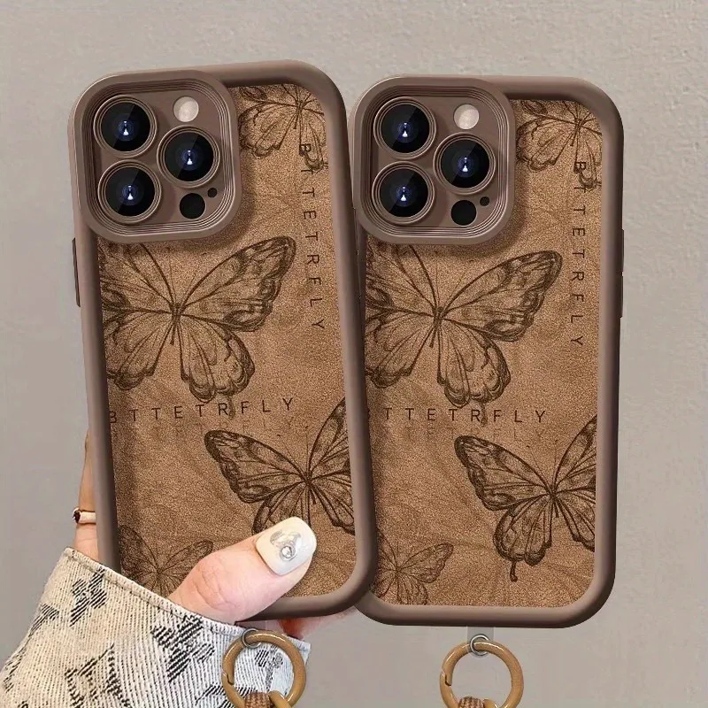 Vintage Butterfly Hand Strap Shockproof Silicone Phone Case