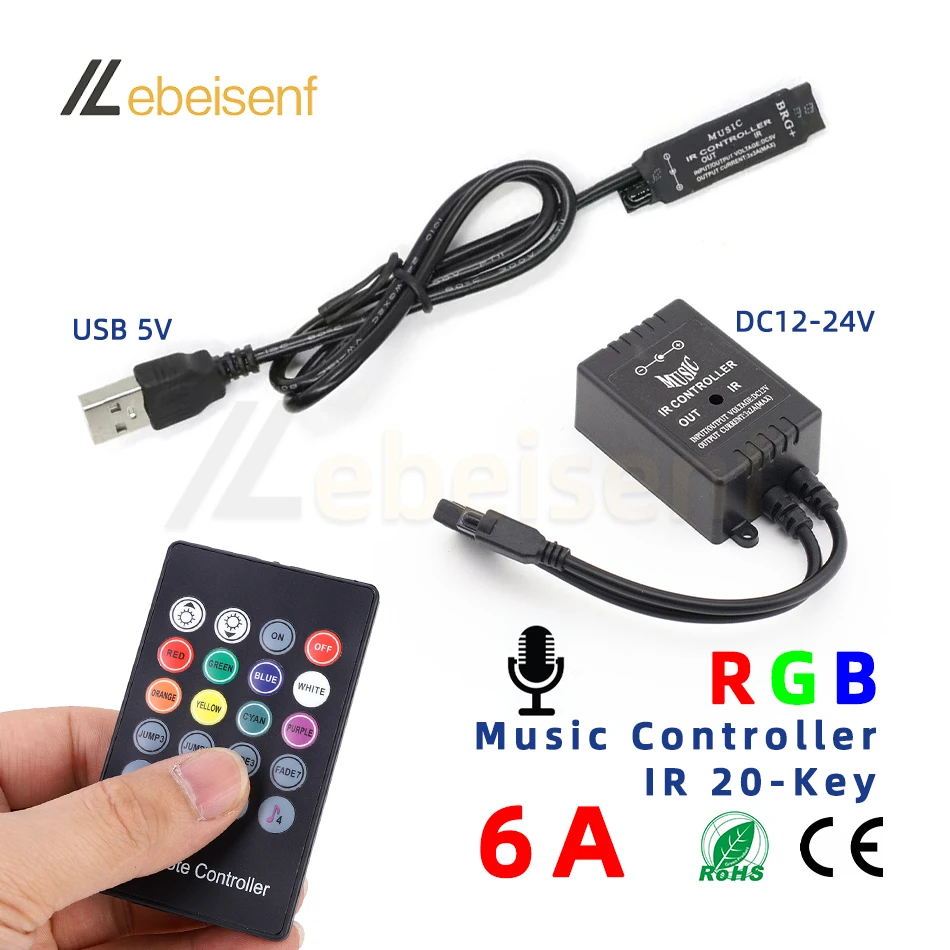 IR-RGB-Music-Controller-6A-12-24V-DC-USB-5V-Microphone-LED-Dimmer-and ...