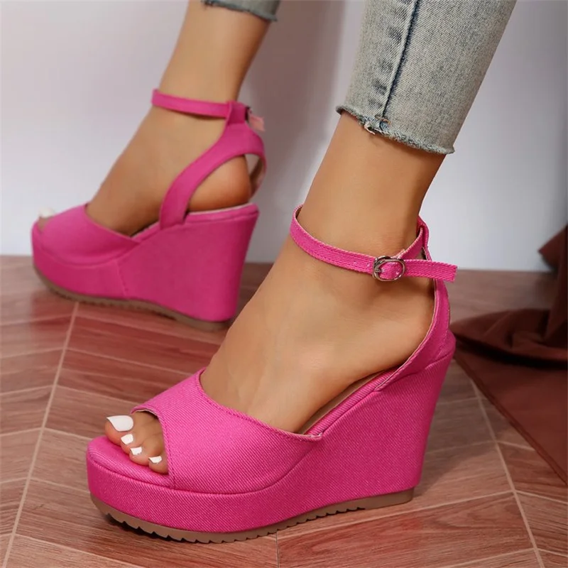 

Open toe thick soled slope heel sandals for women's new super high heel platform sponge Caligae