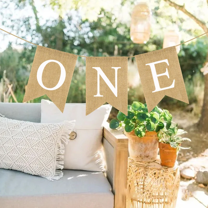 Elegant Linen Hanging Banner for Baby's First Birthday or Baby Shower Decor