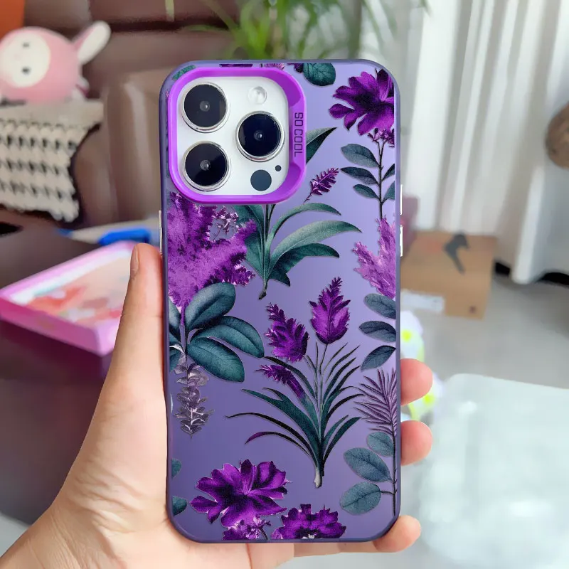 Frische Lila Blumen Laser-Handyhülle für iPhone 16 11 12 13 Mini Pro Max 17 14 15 Pro Max 16 15 14 Plus Stoßfeste Schutzhülle Fundas – Detail 4