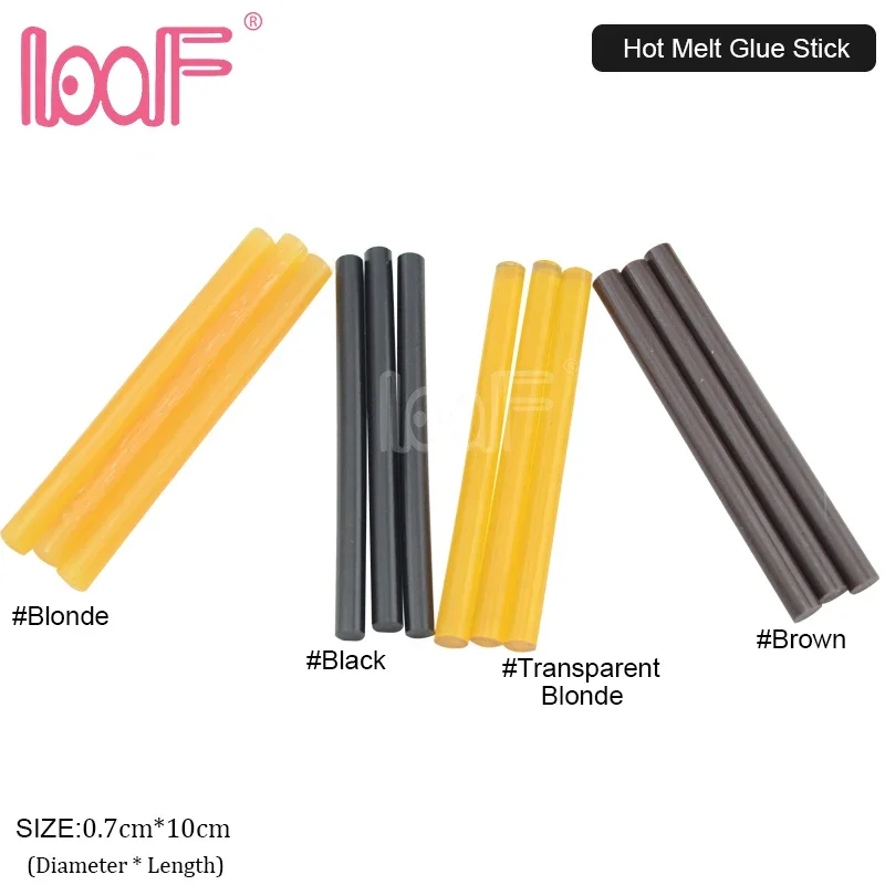 LOOF 120pcs (10 packs) 0.7cm hot melt Keratin Glue Sticks for pre-bonded hair extension Black Brown Blonde Transparent blonde