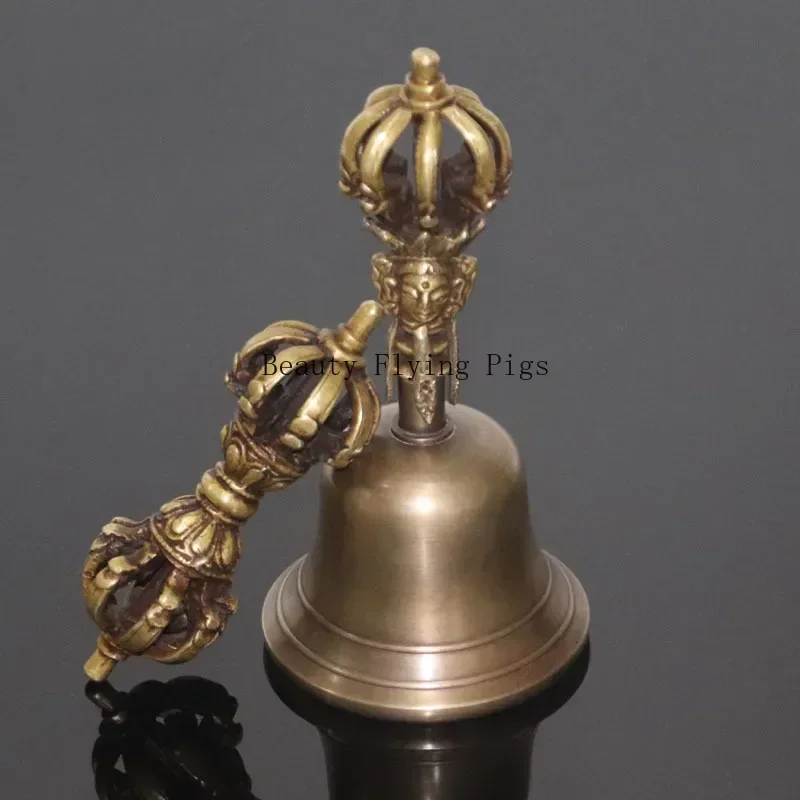 Nepal Tibetan Bells Chimes Handmade Brass Vajra Bell and Pestle Meditation Tool Sound Healing Instrument Buddhist Supplies Gifts 3