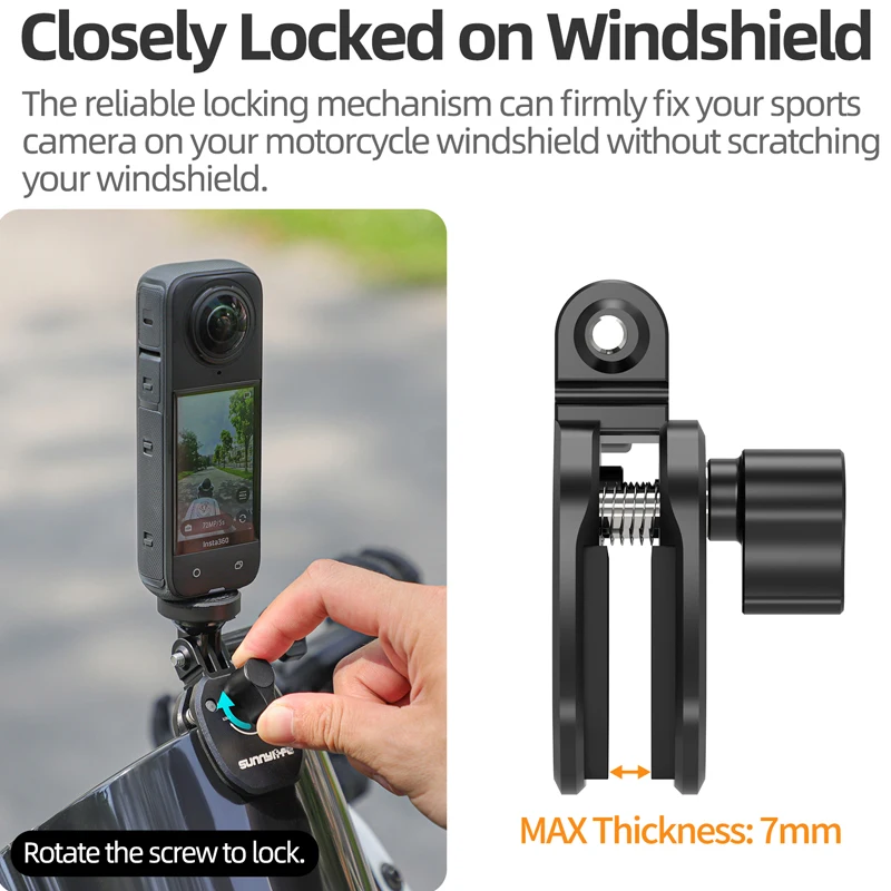 Universal Motorcycle Windshield Clip for DJI Action 5/4 CNC Aluminum Alloy Mount Clamp for Gopro/Insta360 GO3S/Ace pro Camera