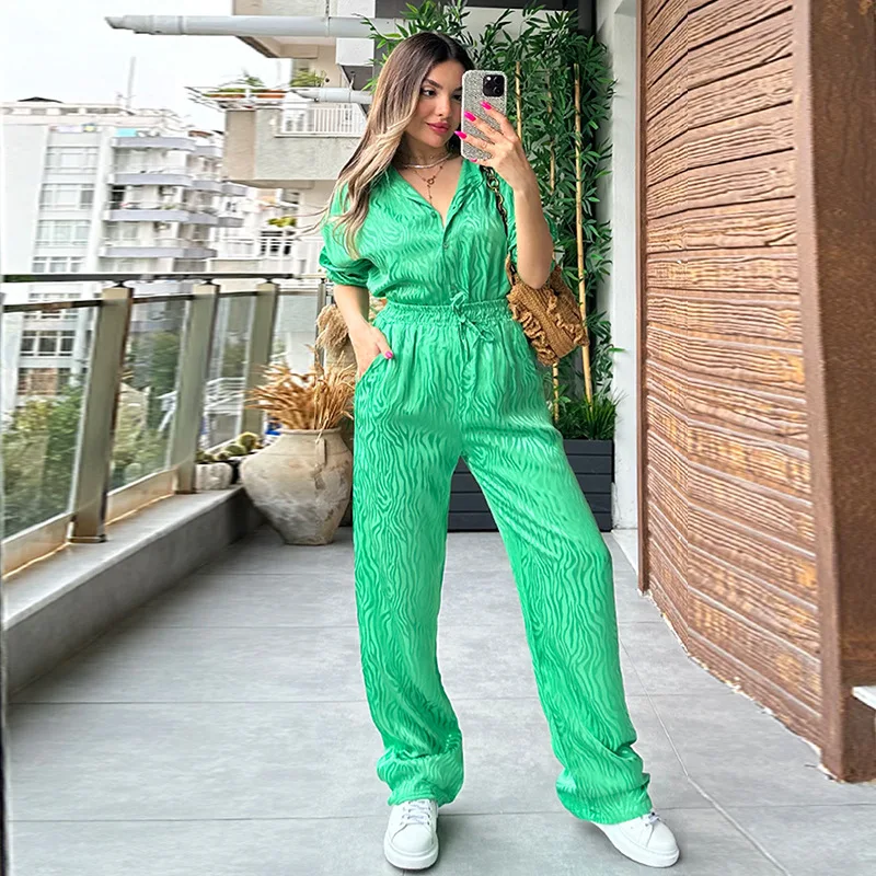 Chamliforve Casual Suit 2023 Autumn New Temperament Long-sleeved Shirt + High-waisted Wide-leg Pants 2 Piece Sets Womens Outfits