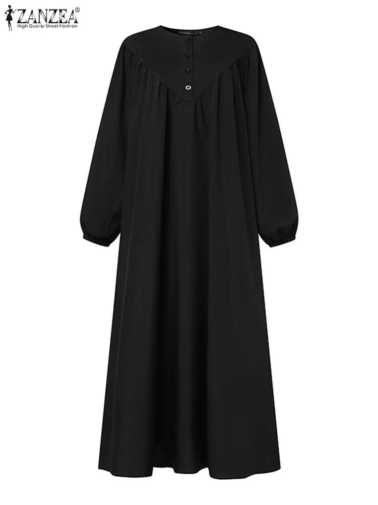 FZANZEA ashion Women Long Sleeve Muslim Maxi Long Dress Autumn Dubai Turkey Abaya Hijab Sundress Islamic Clothing Robe Femme - Image 5