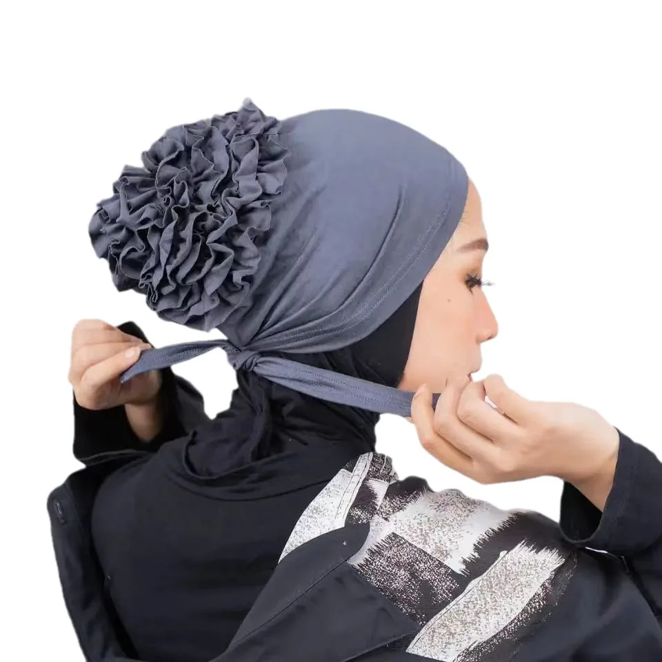 

2Pcs/Set Women Muslim Inner Hijabs Solid Underscarf Cap Undercap Scarf Turban Hat Islamic HeadScarf Headcover Chiffon Bonnet