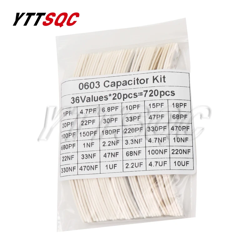 Smd Capacitor 320PCS 720PCS 0603 0805 1206 SMD Capacitor Assorted Kit 16/36/50Values 1PF-10UF Capacitance Set 100NF 0.1UF 1UF 2.2UF 4.7UF