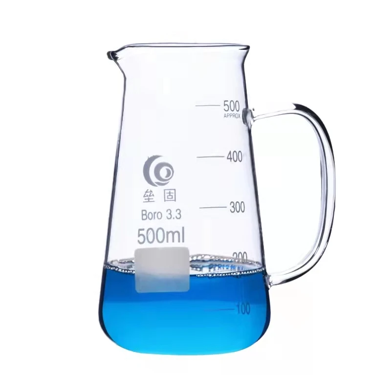 

1PC 125ml 250ml 500ml Conical Glass Beaker with handle Chemistry Laboratory Borosilicate Triangle Glass Beaker with spout