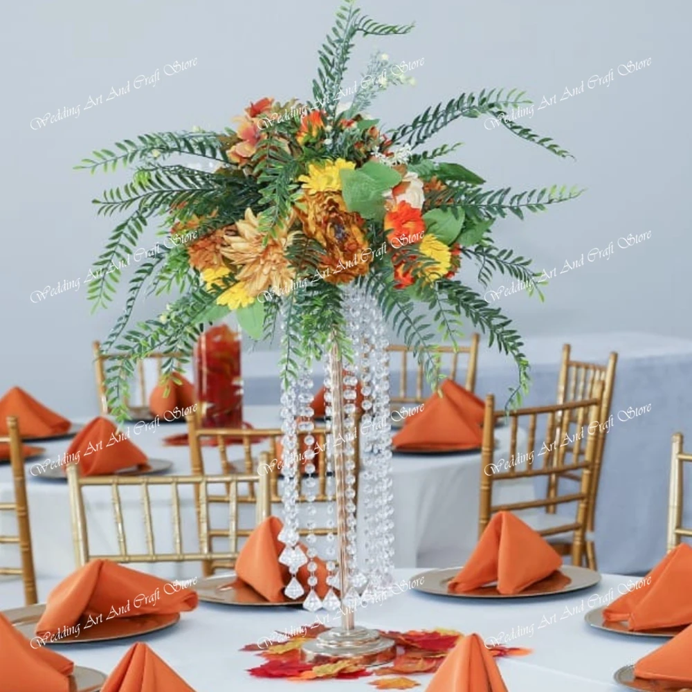 

10pcs )Tall 60cm/50cm/70cm/80cm/100cm) Wedding Supplies Gold Metal Crystal Flower Stand Wedding Table Decoration Centerpiece 359