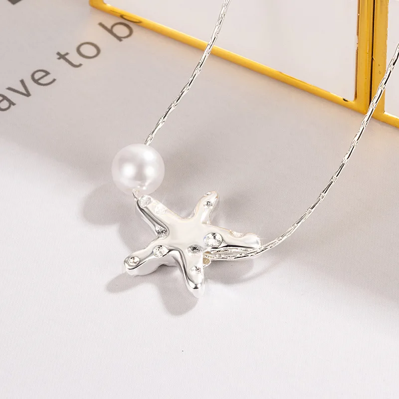 Real Money 925 Sterling Silver Starfish Pearl Charm Pendant Choker Necklace for Women Female Luxury Wedding Party Jewelry Gift