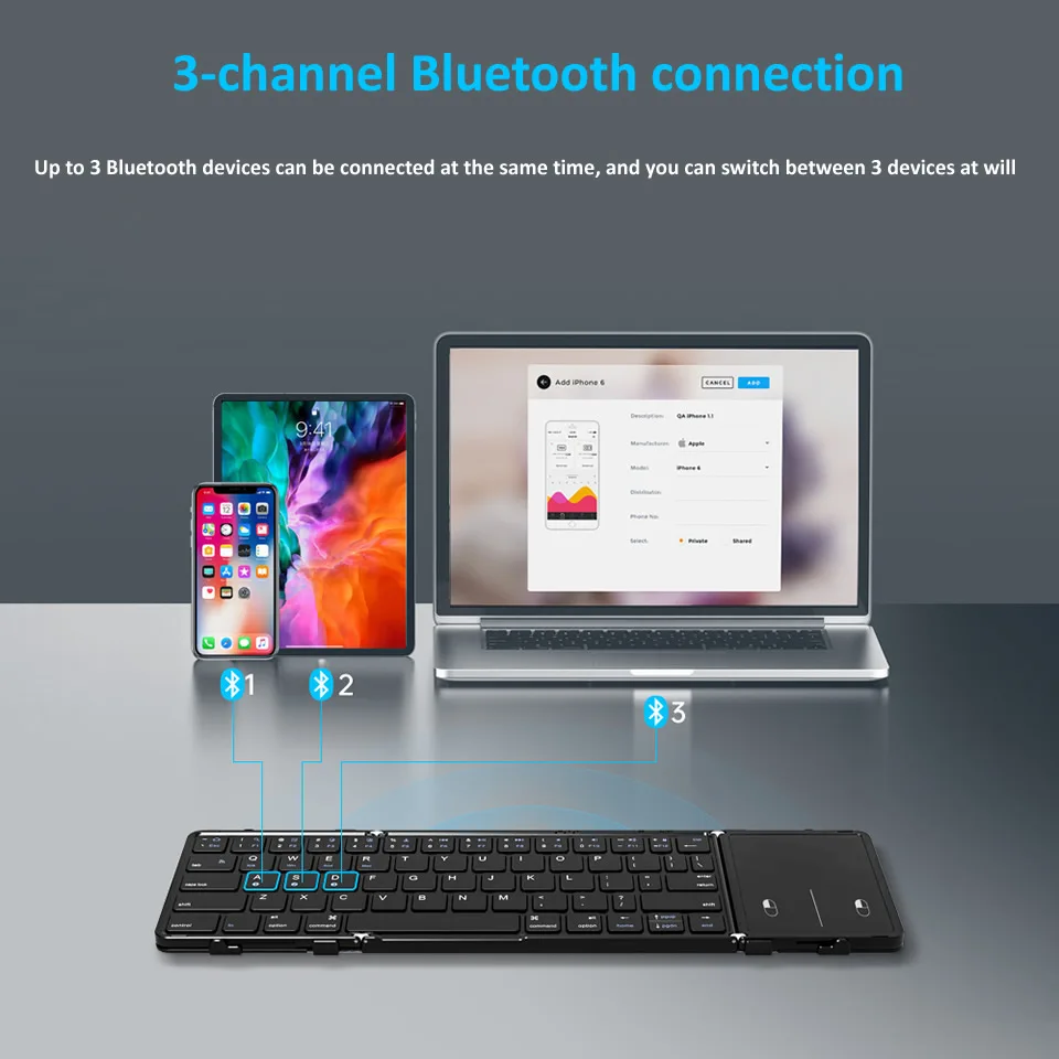 OUTMIX-Teclado Bluetooth Dobrável, Recarregável, Portátil, Mini, Couro,