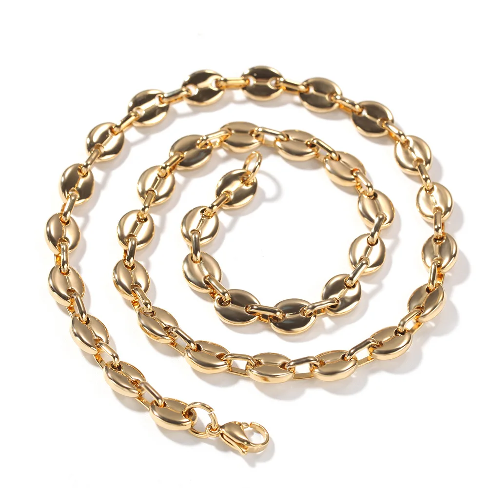 

Coffee Bean Bling Bling Iced Out Stainless Steel Chain Necklace Hip Hop Jewelry SN009
