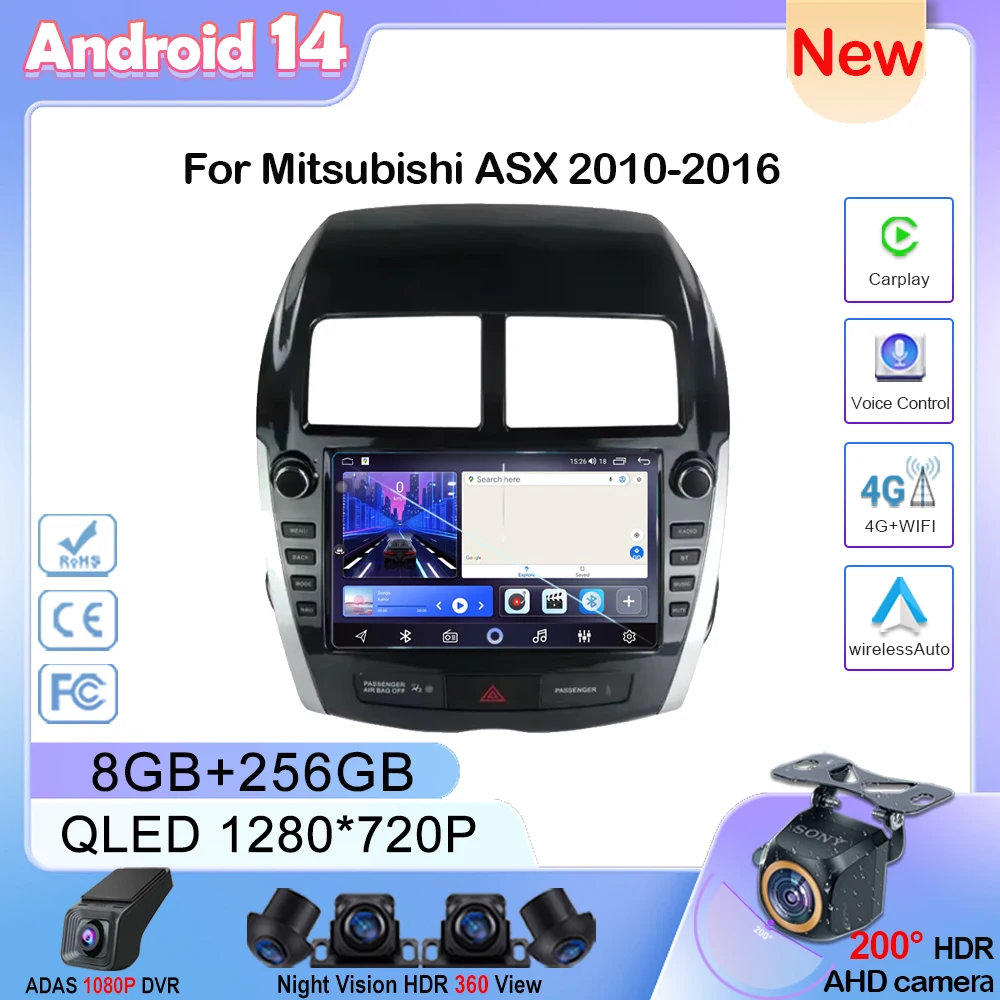 Android 14 GPS Navigation Auto Radio Head Unit For Mitsubishi ASX 2010-Android Auto Carplay No 2din DVD Multimedia Player car multimedia player,car radio