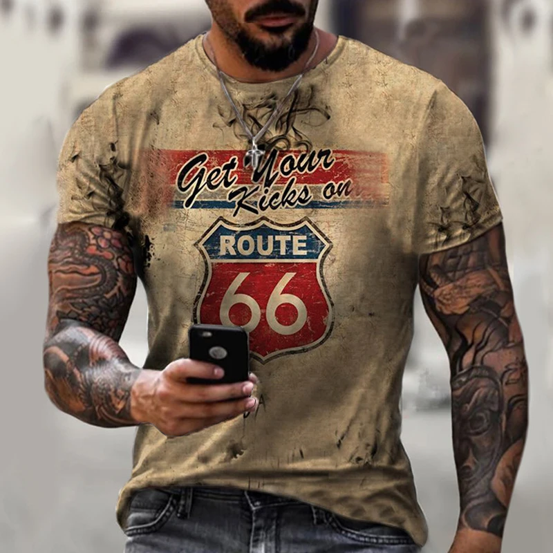 

Men's T-shirts Summer 3d Vintage United States Route 66 Hip Hop Streetwear Oneck Short Sleeve Tee Oversized T Shirt Male Clothes