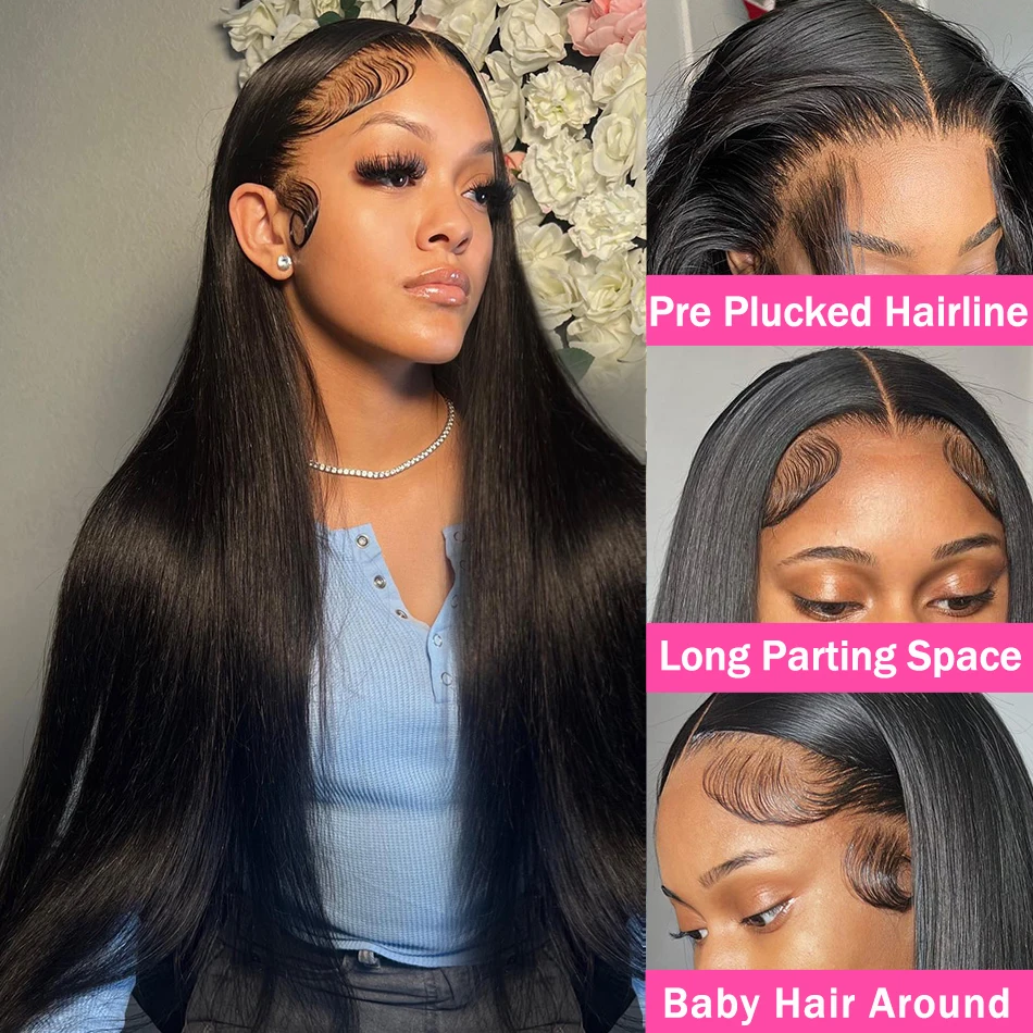 Malaika-Straight Lace Front Peruca de Cabelo Humano para Mulheres Negras, Pré Arrancado Remy Hair, 13x4 HD Lace Frontal Peruca, 250 Densidade, 48 in