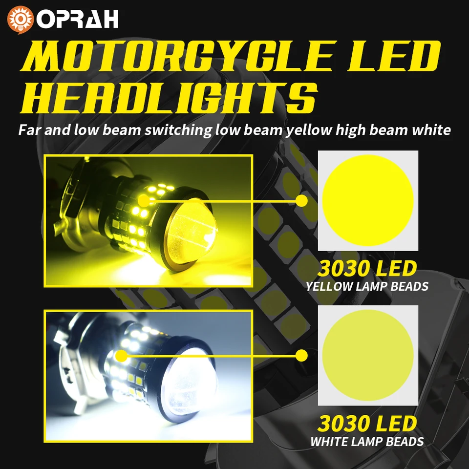 Lampadina Per Faro Moto BA20D H6 LED, Bianco 6000K, 1200LM, Plug And Play, Abbagliante E Anabbagliante, Con Proiettore HD, Confezione Da 1, Compatibile Con Moto E Scooter 12V-80V - 3