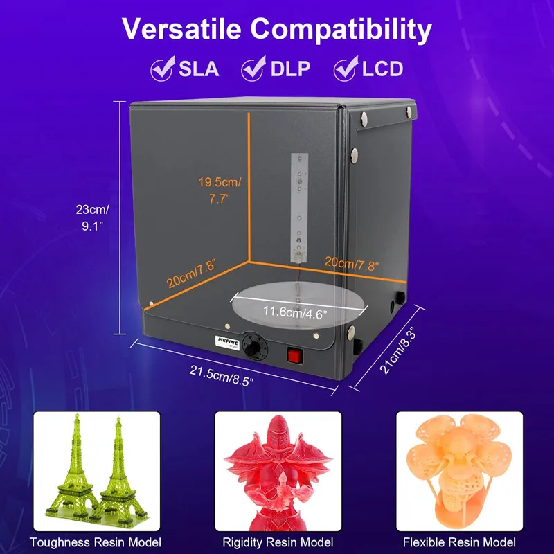 Resina uv Cura Caixa de Luz para Lcd Sla Dlp Modelo de Impressora 3d Mesa Giratória Elétrica 360 ° Temporizador Ajustável Proteção Inteligente - Imagem 4