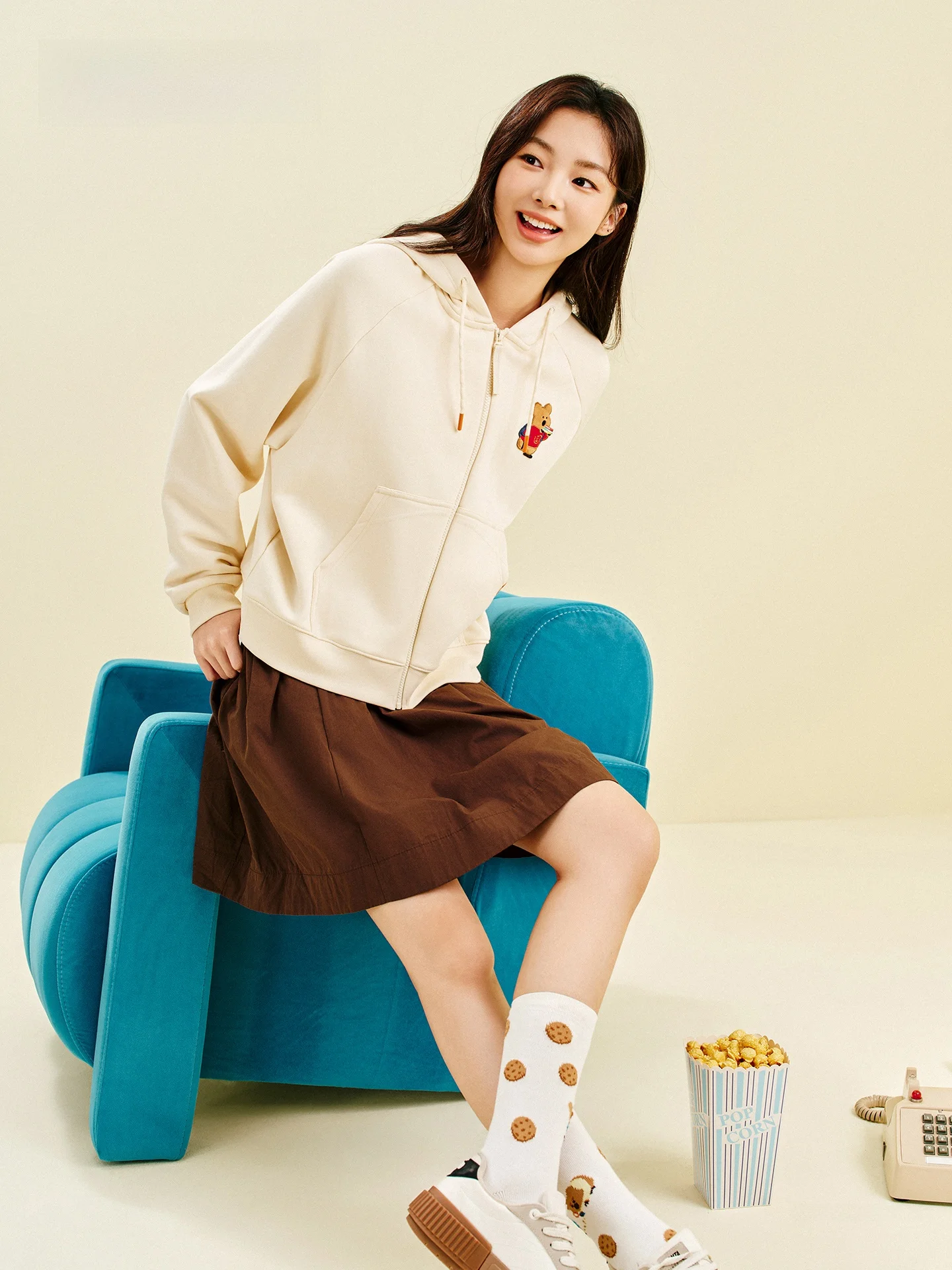  협업 자수 후드 오픈 가디건 스웨트셔츠 여성용 루즈핏 캐주얼 아우터웨어 편안하고 통기성이 좋음