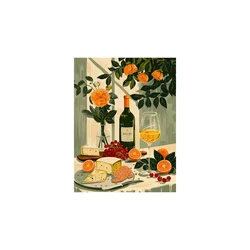 Vintage Dining Table Mediterranean Food Canvas Art Print for Home Decor - Unframed (VA519)